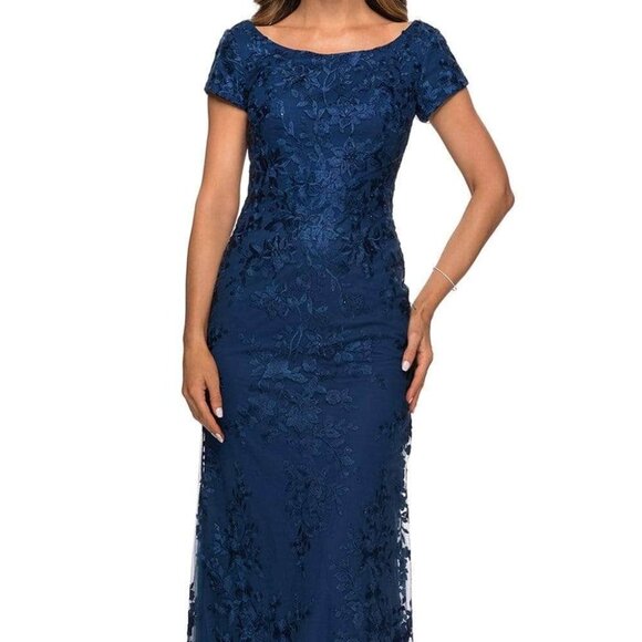 NWT La Femme 27842 Evening Dress Blue Size 2 - Picture 1 of 7
